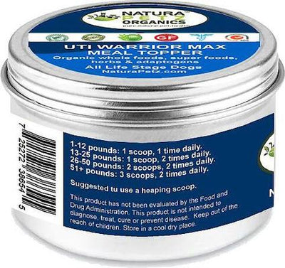 UTI WARRIOR MAX MEAL TOPPER* Suplemento para perros para la inflamación y la infección crónica del tracto urinario, frasco de 4 oz