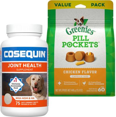 Bundle: Nutramax Cosequin DS Plus MSM & Hyaluronic Acid (HA) Joint Health Supplement + Greenies Pill Pockets Canine Chicken Flavor Dog Treats