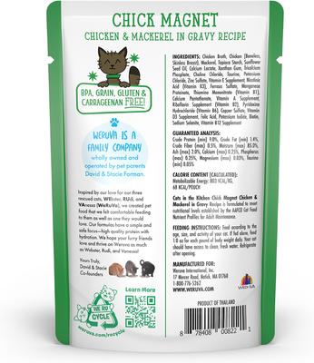 Comida para gatos sin cereales con receta de pollo y caballa Chick Magnet de Cats in the Kitchen, bolsa de 3 oz, caja de 12