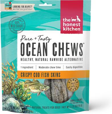 Golosinas deshidratadas para perros Beams Ocean Chews Cod Fish Skins, tamaño pequeño, bolsa de 75 g
