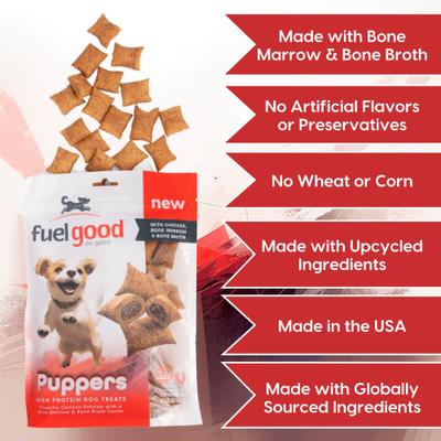 Puppers Crunchy Chicken with Bone Marrow & Bone Broth High Protein Crunchy Dog Treats, 12-oz bag