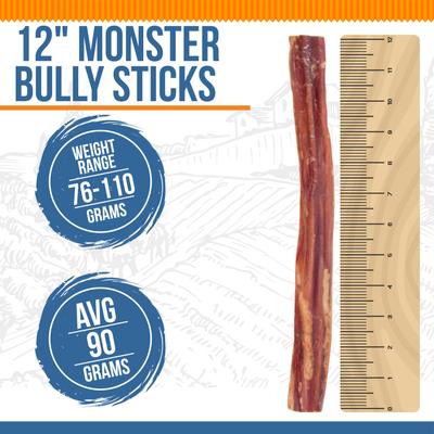 Monster 12-inch Bully Sticks Dog Treats, 3 count