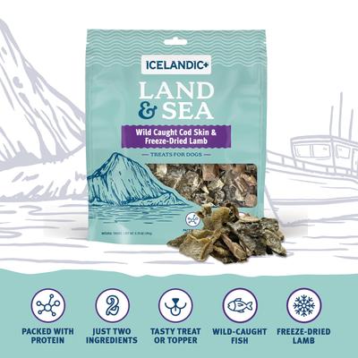 Land & Sea Cod Skin & Lamb Freeze-Dried Dog Treats, 2.4-oz bag