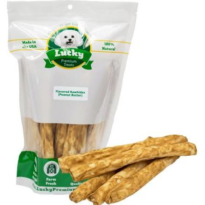 Masticables de cuero crudo con mantequilla de maní para perros grandes, 14 unidades