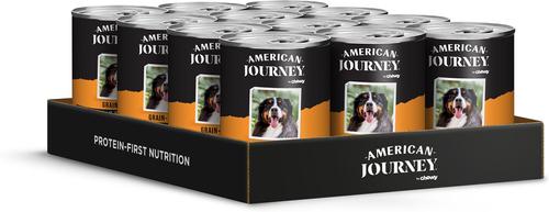Bundle: American Journey Chicken & Salmon Recipe Canned Food + Salmon & Sweet Potato Recipe Dry Dog Food