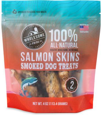 Smoked Salmon Skins Grain-Free dehydrated Dog Treats, 4-oz bag