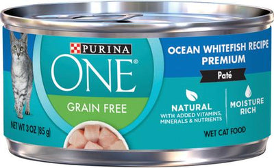 Ocean Whitefish Recipe Pate Grain-Free Natural High Protein Canned Cat Food, 3-oz, case of 24