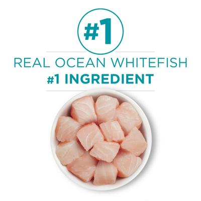 Alimento enlatado para gatos con alto contenido proteico natural, sin cereales, receta de pescado blanco del océano, 3 oz, caja de 24