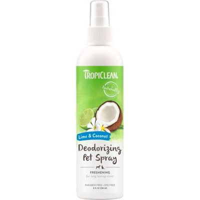 Paquete: Champú desodorante TropiClean con aloe y coco (botella de 20 onzas líquidas) + Spray desodorante para perros y gatos con lima y coco (botella de 8 onzas líquidas)