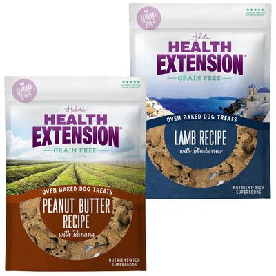 Bundle: Health Extension Oven Baked Peanut Butter Recipe with Banana + Oven Baked Lamb Recipe with Blueberries Dog Treats