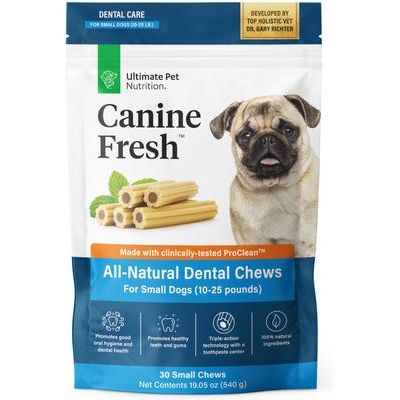 Masticables dentales para perros adultos Canine Fresh totalmente naturales sin cereales, de cerdo, tamaño pequeño, 30 unidades