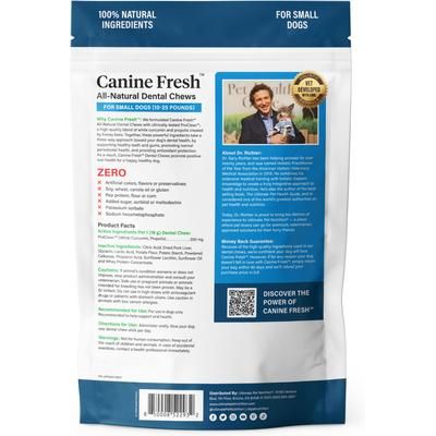 Masticables dentales para perros adultos Canine Fresh totalmente naturales sin cereales, de cerdo, tamaño pequeño, 30 unidades