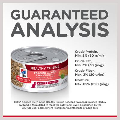 Adult Healthy Cuisine Poached Salmon & Spinach Medley Wet Cat Food, 2.8-oz can, case of 24