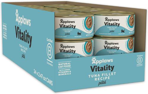 Vitality Tuna Fillet & Mackerel Recipe Pate Grain-Free Wet Cat Food, 2.47-oz can, case of 24