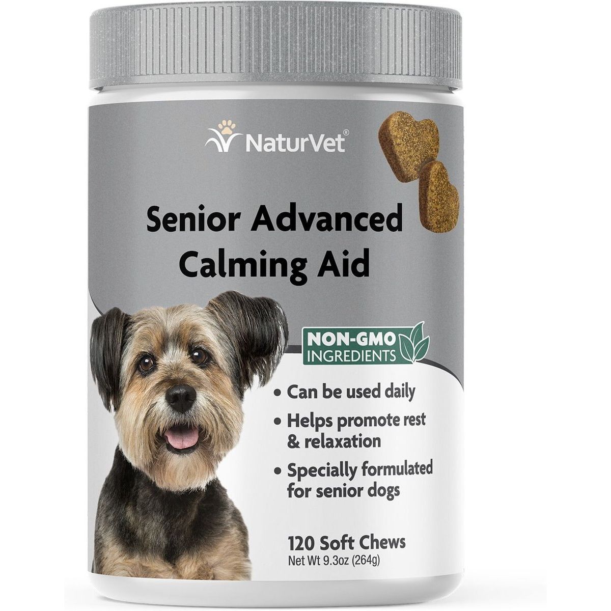 NaturVet Advanced Calming Senior, tocino ahumado, 120 masticables, frasco 264 g