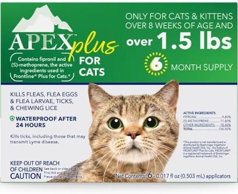 Topical Flea & Tick Treatment for Cats, >1.5 lbs, 6 doses