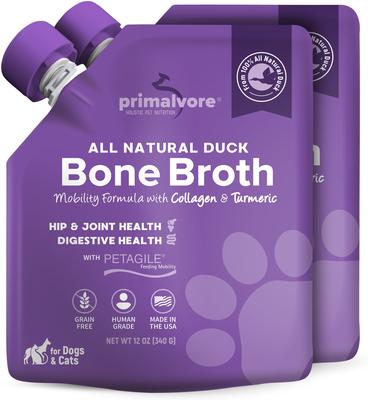 All Natural Duck Bone Broth with Collagen & Turmeric Hip & Joint Support Grain-Free Liquid Dog Food Topper, 12-oz pouch, case of 2