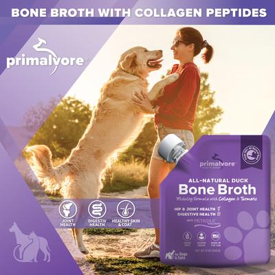 All Natural Duck Bone Broth with Collagen & Turmeric Hip & Joint Support Grain-Free Liquid Dog Food Topper, 12-oz pouch, case of 2