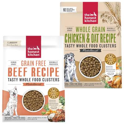 Paquete: Comida seca The Honest Kitchen Beef Whole Food Clusters + Comida integral para perros con pollo y avena