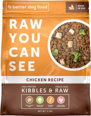 Comida para perros cruda liofilizada y croquetas ricas en proteínas con receta de pollo "Raw You Can See", bolsa de 15 lb