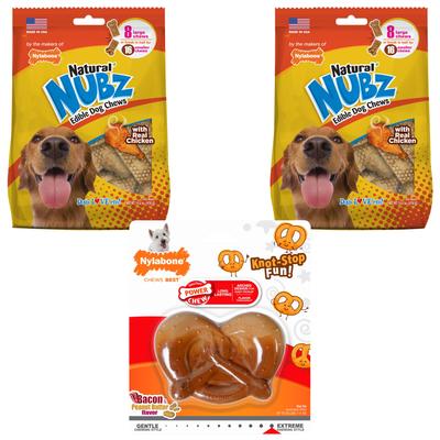 Bundle: Nylabone Nubz Large Chicken Treats, 16 count + Power Chew Pretzel Chew Toy