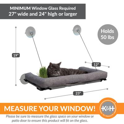 EZ Mount Deluxe Bolstered Kitty Sill with Cat Grass Grow Station Cat Window Perch, Gray