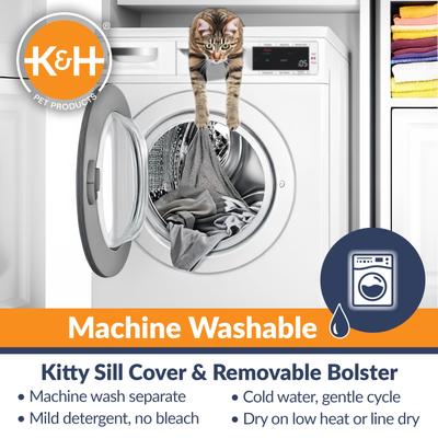 EZ Mount Deluxe Bolstered Kitty Sill with Cat Grass Grow Station Cat Window Perch, Gray