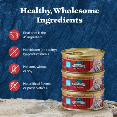 Wilderness Rocky Mountain Recipe Adult Red Meat Feast Chicken-Free Grain-Free Pate Wet Cat Food, 5.5-oz can, 24 count