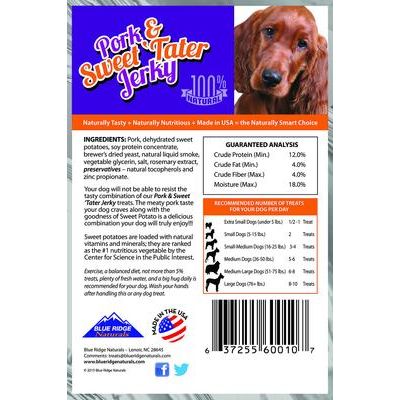 Premios para perros con carne seca de cerdo y papas dulces, bolsa de 6 oz