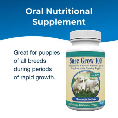 Sure Grow 100 Calcium & Phosphorus Chewable Supplement Tablets for Puppies 8 Weeks & Older, 100 count
