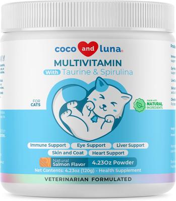 Multivitamínico Coco y Luna con Taurina y Espirulina 10 en 1 en Polvo para Gatos, frasco de 120 gr
