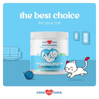Coco and Luna Multivitamin with Taurine & Spirulina 10-in-1 Powder Multivitamin for Cats, 120-gr jar
