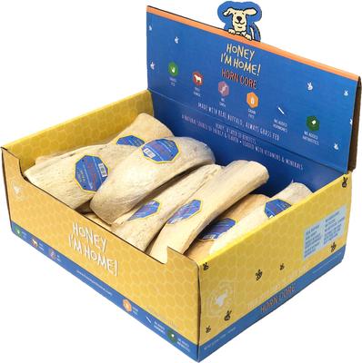 Golosinas masticables de búfalo Horn Core con revestimiento de miel natural, sin cereales, para perros, 15 unidades
