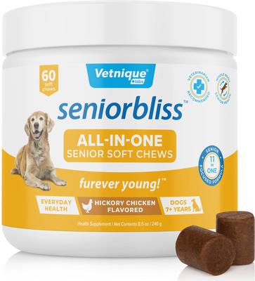 Seniorbliss Multivitamin All-In-One Omegas & Glucosamine Hickory Chicken Soft Chew Supplement for Senior Dogs, 60 count
