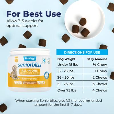 Seniorbliss Multivitamin All-In-One Omegas & Glucosamine Hickory Chicken Soft Chew Supplement for Senior Dogs, 60 count