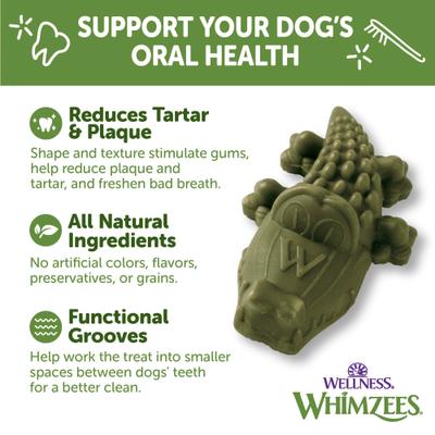 by Wellness Alligator Dental Chews Natural Grain-Free Dental Dog Treats, Small, 24 count