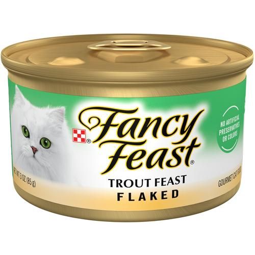 Alimento húmedo para gatos Flaked Trout Feast, lata de 3 oz, caja de 24
