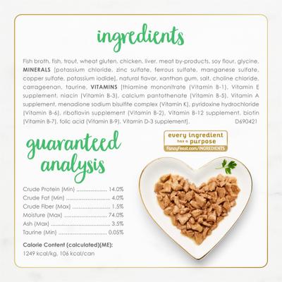 Alimento húmedo para gatos Flaked Trout Feast, lata de 3 oz, caja de 24