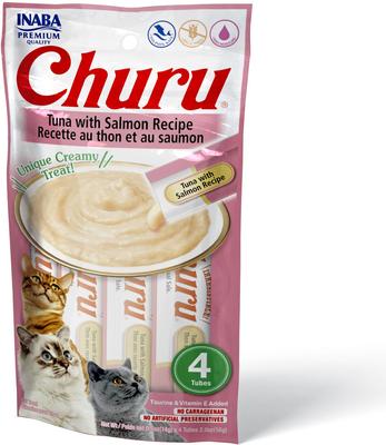 Paquete variado - Inaba Churu - Premio para lamer para gatos de atún sin cereales con puré de salmón, tubo de 0.5 oz, paquete de 4, sabores a pollo con queso y pollo con cangrejo