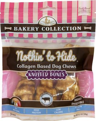 Nothin' To Hide Bakery Collection Knotted Bone 4-inch Beef Flavor Dog Chews, Small, 3 count