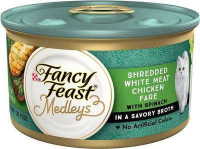Medleys Shredded White Meat Chicken Fare Canned Cat Food, 3-oz, case of 24