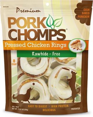 2.5-in Pressed Pork Skin Rings with Real Chicken Chew Dog Treats, 8 count