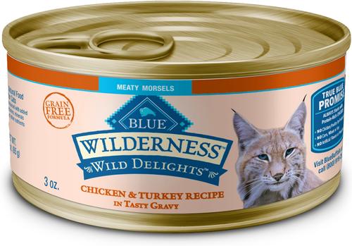 Wilderness Wild Delights Meaty Morsels Chicken & Turkey Recipe in Gravy High-Protein Grain-Free Canned Cat Food, 3-oz, case of 24