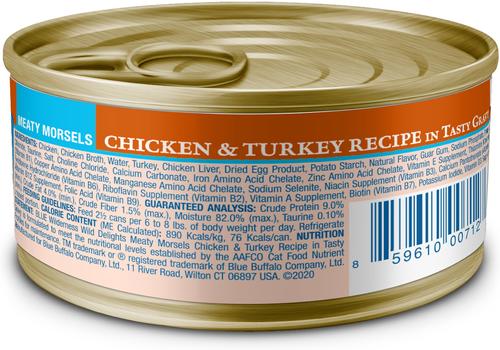 Wilderness Wild Delights Meaty Morsels Chicken & Turkey Recipe in Gravy High-Protein Grain-Free Canned Cat Food, 3-oz, case of 24