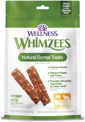 by Wellness Veggie Strip Dental Chews Natural Grain-Free Dental Dog Treats, Medium, 14 count