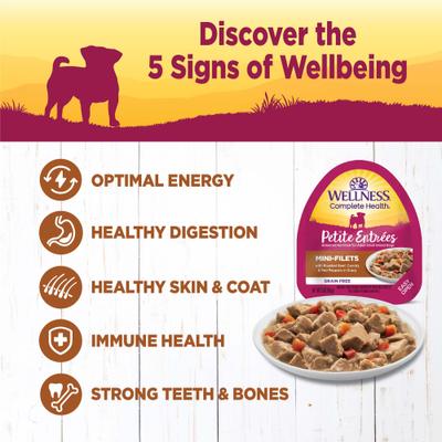 Complete Health Petite Entrees Adult Small Breed Grain-Free Beef, Carrots & Red Peppers Mini-Filets Wet Dog Food, 3-oz tray, bundle of 24