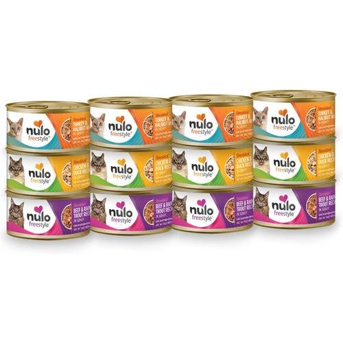 Nulo, FreeStyle Shredded Beef & Rainbow Trout, Res + Trucha Arcoíris Desmenuzadas en Salsa, Sin Granos, Gatos y Gatitos, 85 g × 24 latas