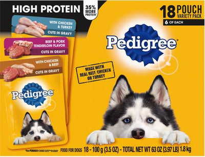 High Protein Variety Pack Adult Dog Wet Food Pouches, 3.5-oz pouches, 18 count