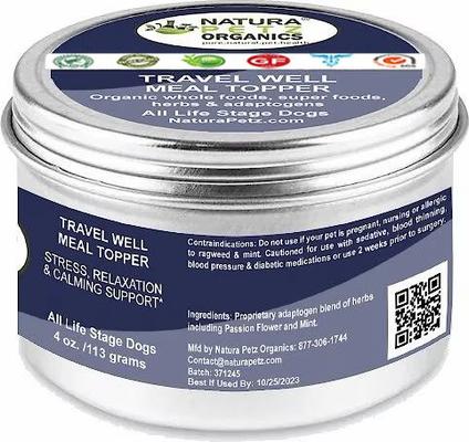 TRAVEL WELL MEAL TOPPER* Stress, Relaxation & Calming Support* Dog Supplement, 4-oz jar