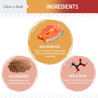 Omega Skin + Coat - Suplemento masticable suave con sabor a tocino ahumado y mantequilla de cacahuete para perros (360 unidades)